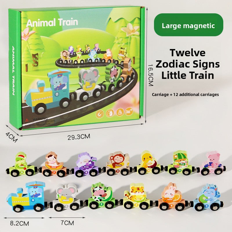 Children's wooden magnetic colorful digital small train