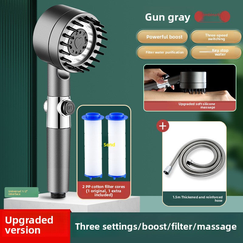 Handheld Shower Head with Filter, Pressure Boosting Massage Spray for Home Bath
