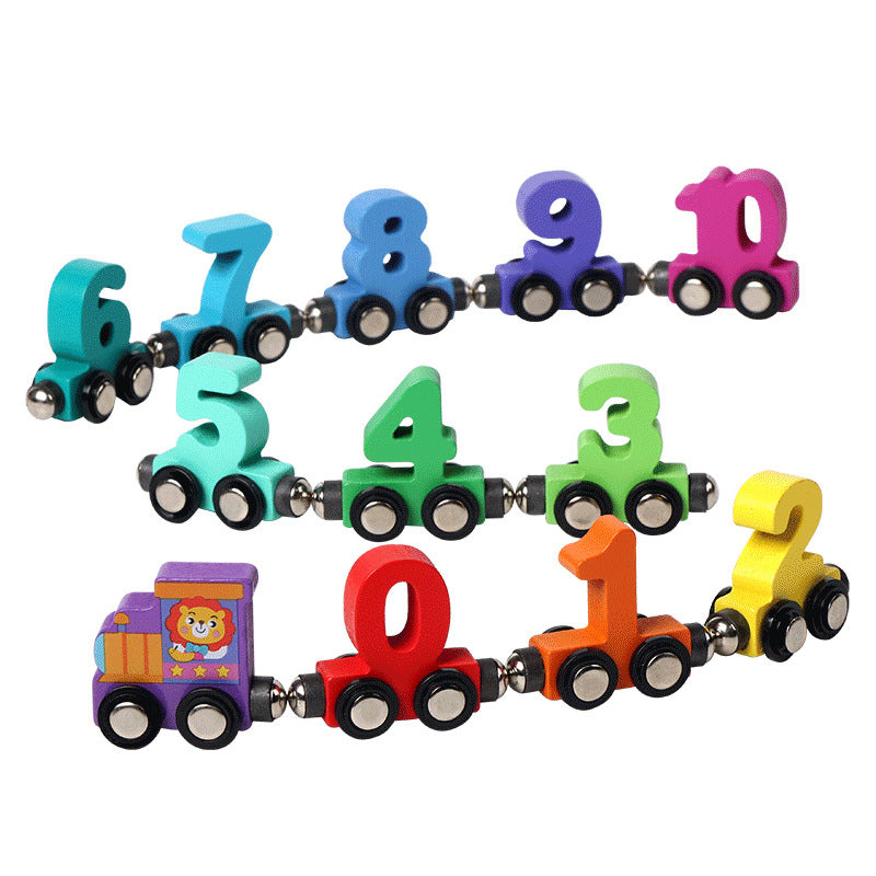 Children's wooden magnetic colorful digital small train