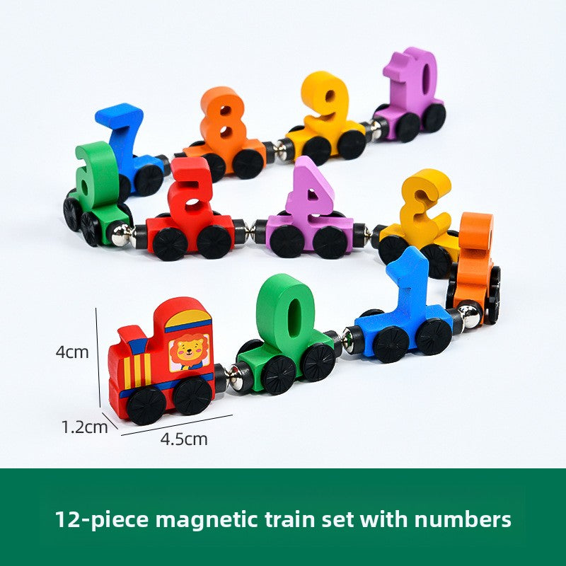 Children's wooden magnetic colorful digital small train