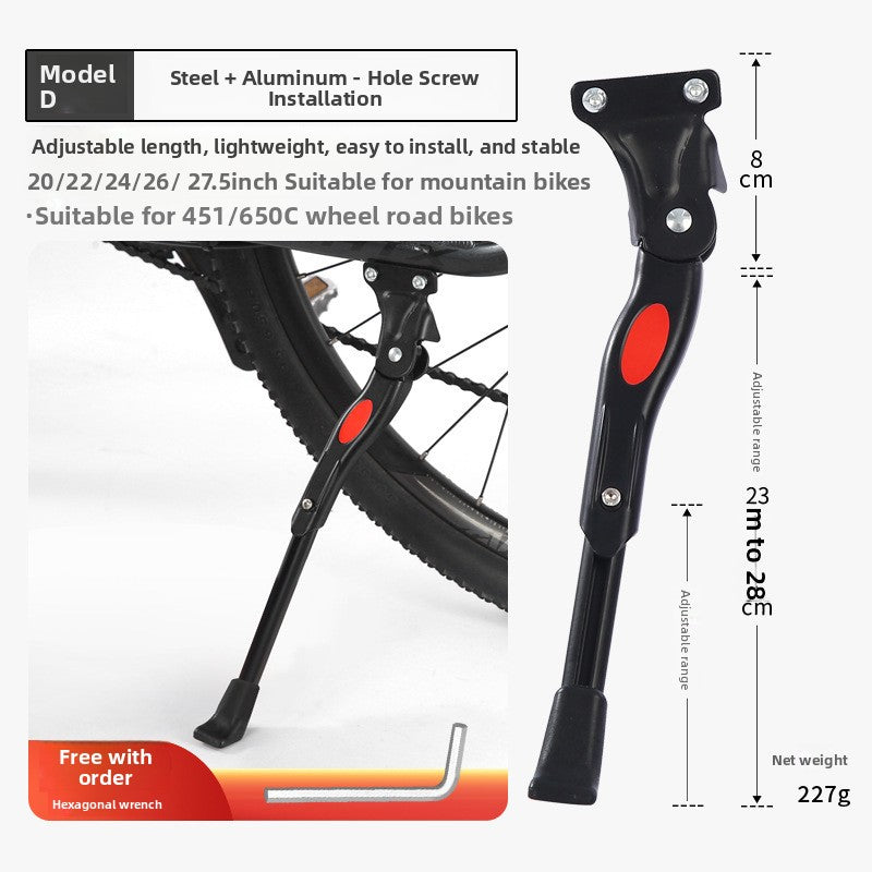 Adjustable Bicycle Side Kickstand Aluminum Alloy Steel Bike Parking Stand for 24-29 Inch Mountain Road Bikes
