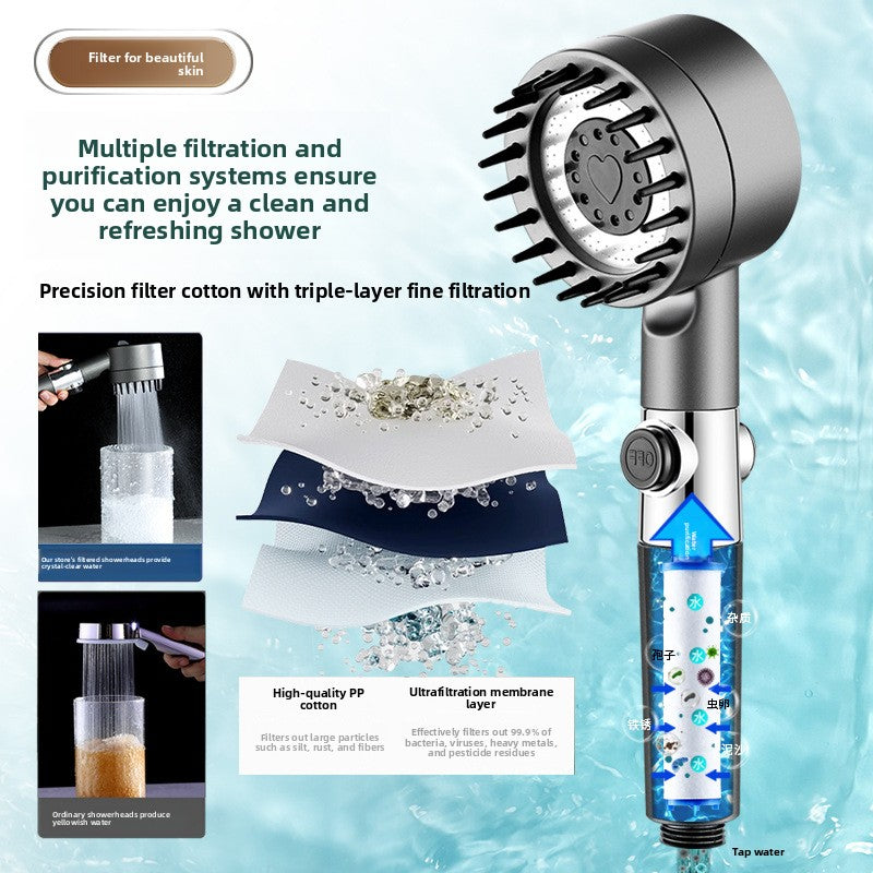 Handheld Shower Head with Filter, Pressure Boosting Massage Spray for Home Bath