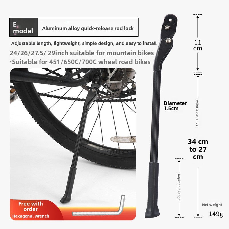 Adjustable Bicycle Side Kickstand Aluminum Alloy Steel Bike Parking Stand for 24-29 Inch Mountain Road Bikes