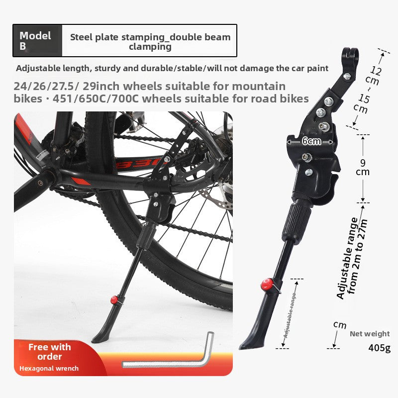 Adjustable Bicycle Side Kickstand Aluminum Alloy Steel Bike Parking Stand for 24-29 Inch Mountain Road Bikes