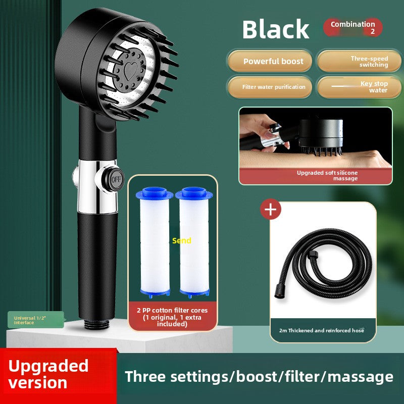 Handheld Shower Head with Filter, Pressure Boosting Massage Spray for Home Bath