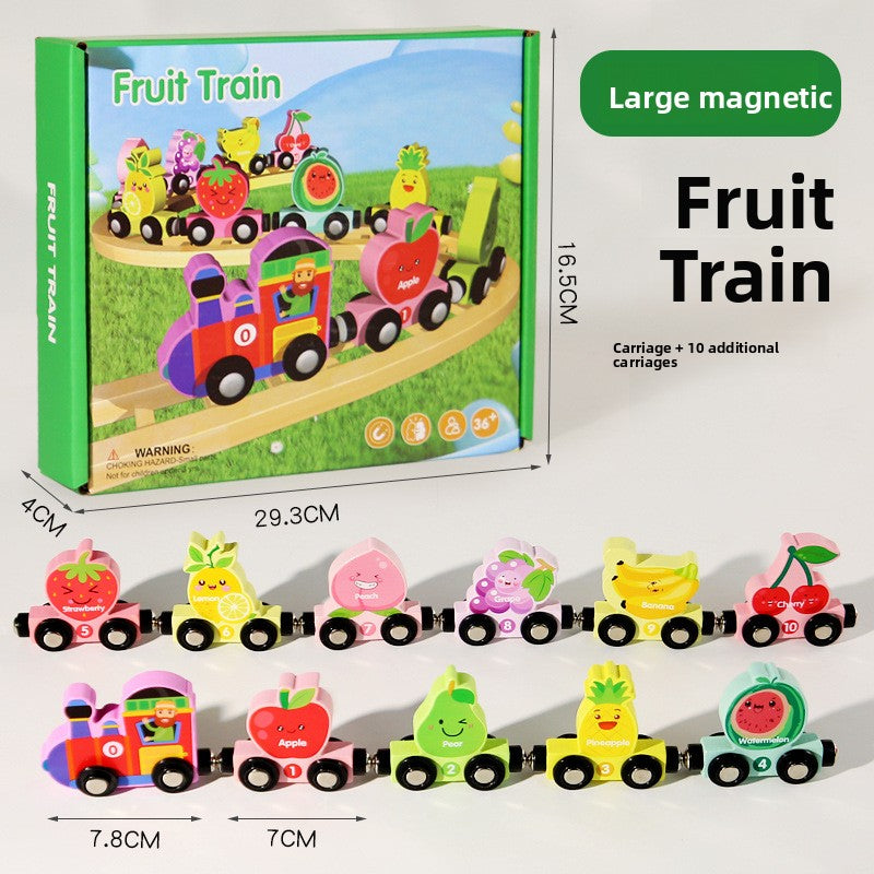Children's wooden magnetic colorful digital small train