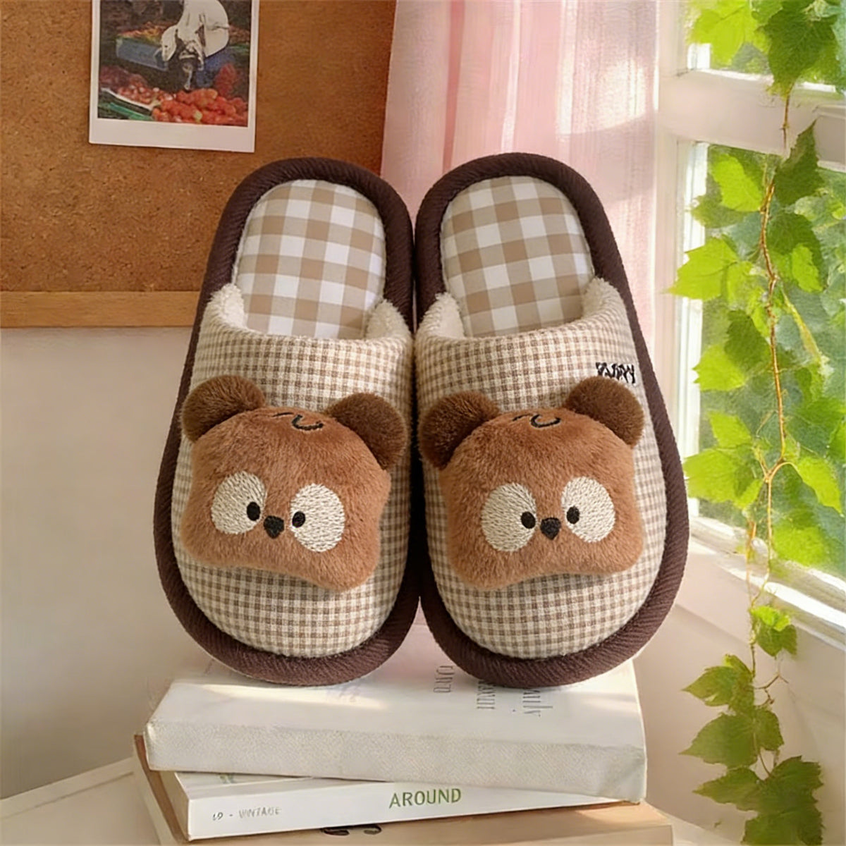 Cute Animal Plush Cotton Slippers Non-Slip Warm Indoor Home Slippers for Kids Unisex
