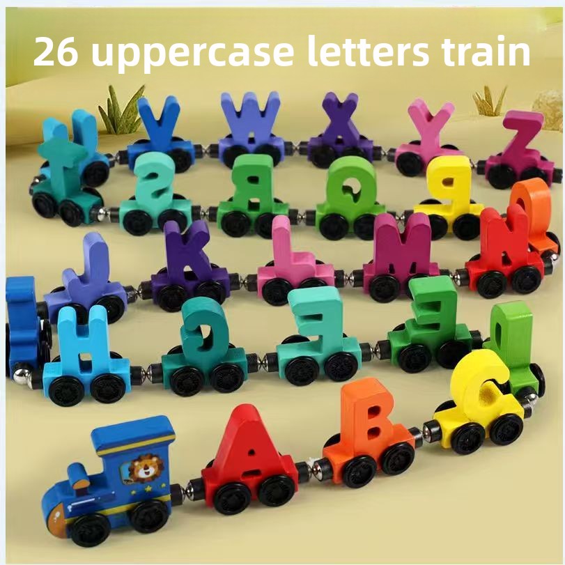 Children's wooden magnetic colorful digital small train