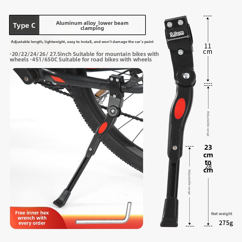 Adjustable Bicycle Side Kickstand Aluminum Alloy Steel Bike Parking Stand for 24-29 Inch Mountain Road Bikes
