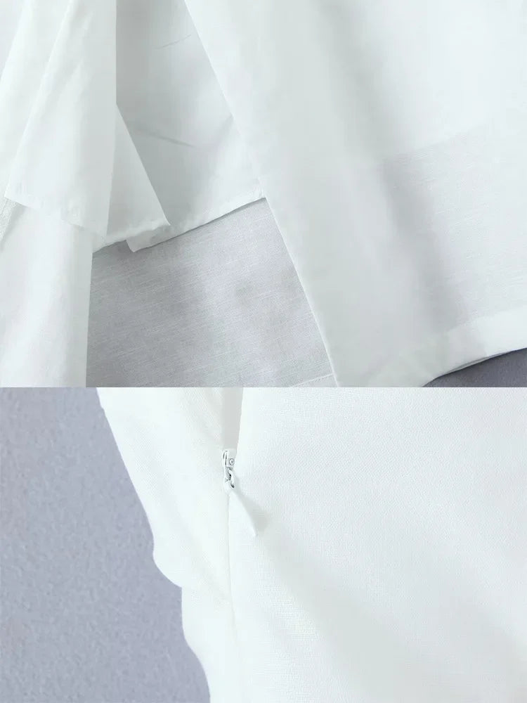 Vestido Midi de Verão em Algodão e Linho | Ombros à Mostra | Casual Elegante