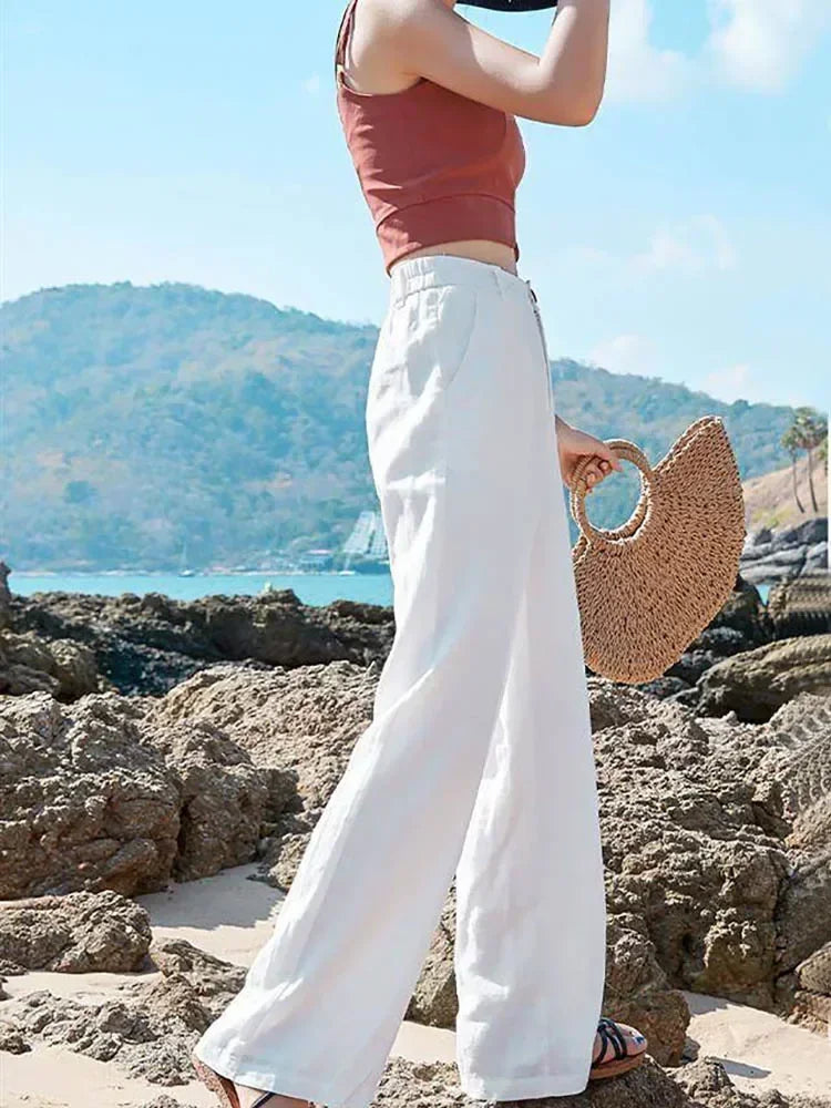 Calças Wide Leg de Algodão e Linho | Cintura Alta | Casual Praia | Verão 2026