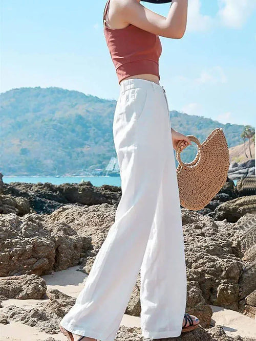 Calças Wide Leg de Algodão e Linho | Cintura Alta | Casual Praia | Verão 2026