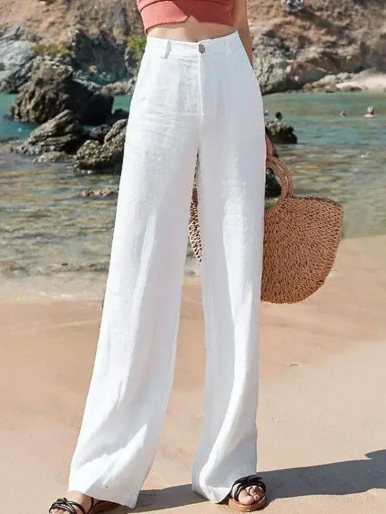 Calças Wide Leg de Algodão e Linho | Cintura Alta | Casual Praia | Verão 2026