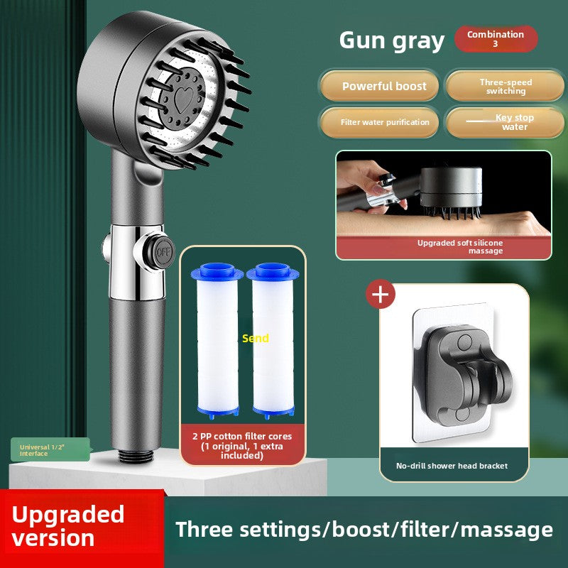 Handheld Shower Head with Filter, Pressure Boosting Massage Spray for Home Bath