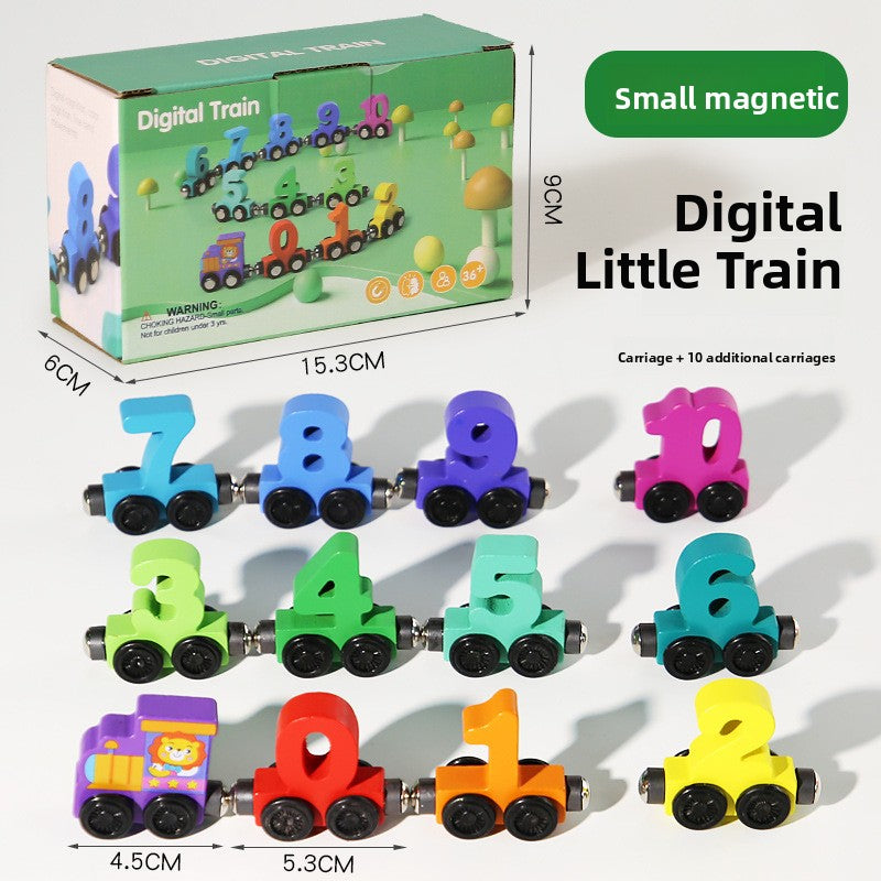 Children's wooden magnetic colorful digital small train