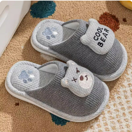 Cute Animal Plush Cotton Slippers Non-Slip Warm Indoor Home Slippers for Kids Unisex