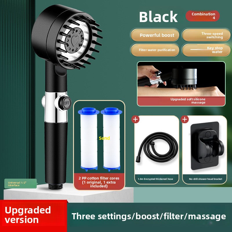 Handheld Shower Head with Filter, Pressure Boosting Massage Spray for Home Bath