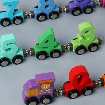 Children's wooden magnetic colorful digital small train